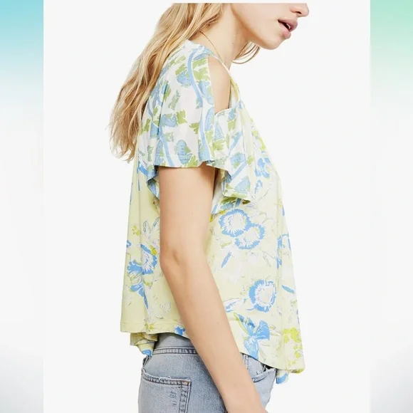 🌼 Free People Baja Babe Yellow Floral Cold Shoulder Flowy Top🌼 - Picture 4 of 12